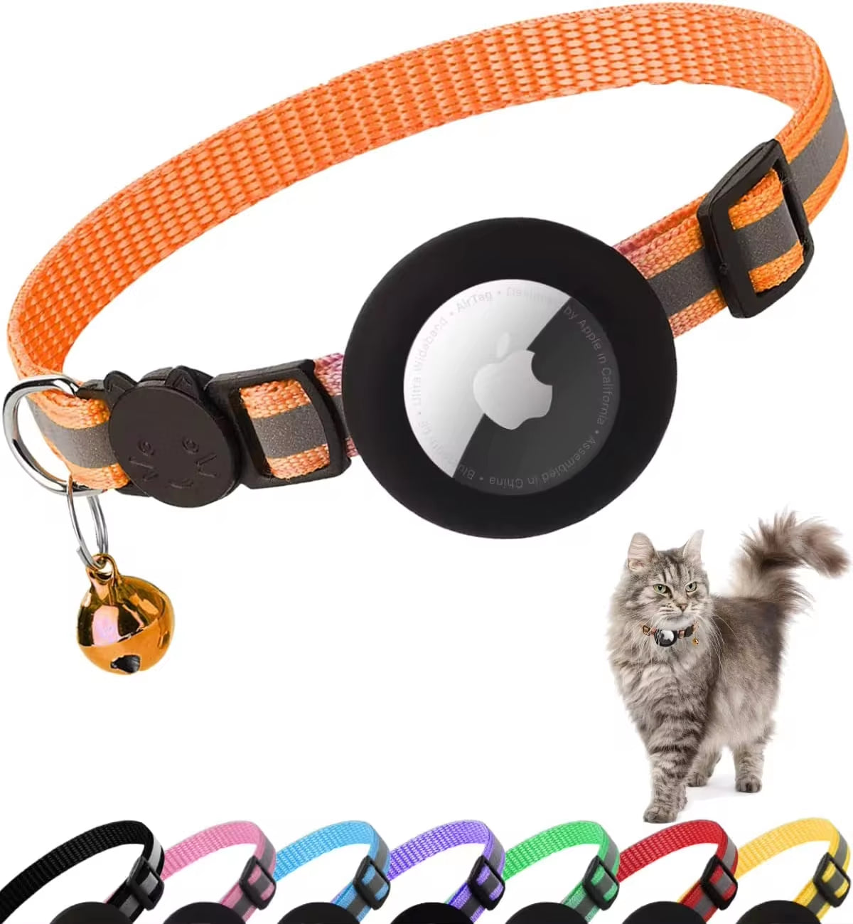 Reflective Airtag Cat Collar with Breakaway Safety, Includes Apple Air Tag Holder & Bell - Perfect for Kittens and Cats!