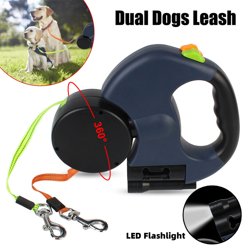 Ultimate Retractable Dog Leash for Small Dogs - Reflective Dual Lead with 360° Swivel & Built-in Lights for Safe Night Walks