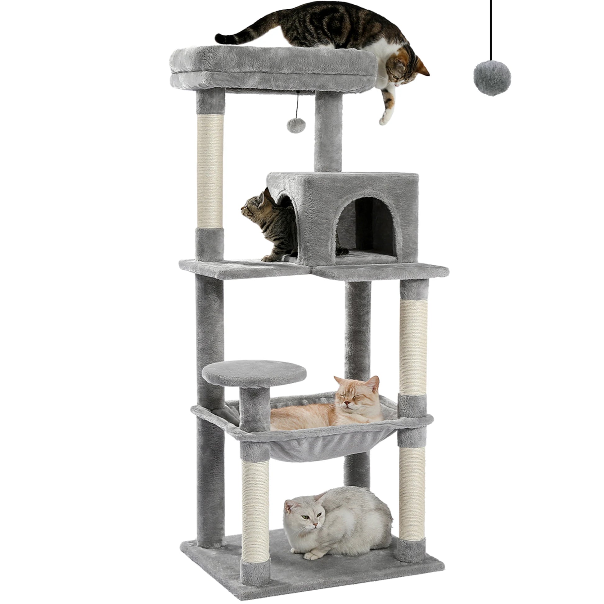 Ultimate 5-Level Cat Tree Tower for Large Cats - Cozy Hammock, Scratching Posts & Top Perch!