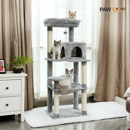 Ultimate 5-Level Cat Tree Tower for Large Cats - Cozy Hammock, Scratching Posts & Top Perch!