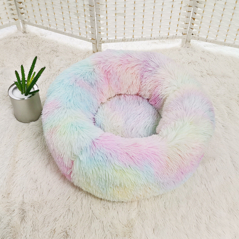 Cozy Round Plush Dog Bed for Small Dogs - Perfect Cat Litter Kennel & Puppy Nest Mat