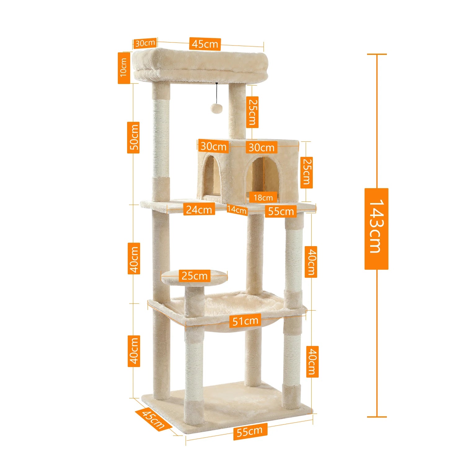 Ultimate 5-Level Cat Tree Tower for Large Cats - Cozy Hammock, Scratching Posts & Top Perch!