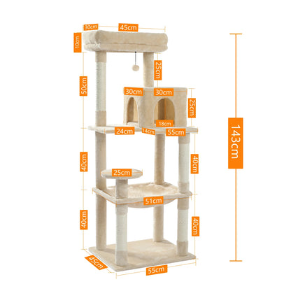 Ultimate 5-Level Cat Tree Tower for Large Cats - Cozy Hammock, Scratching Posts & Top Perch!