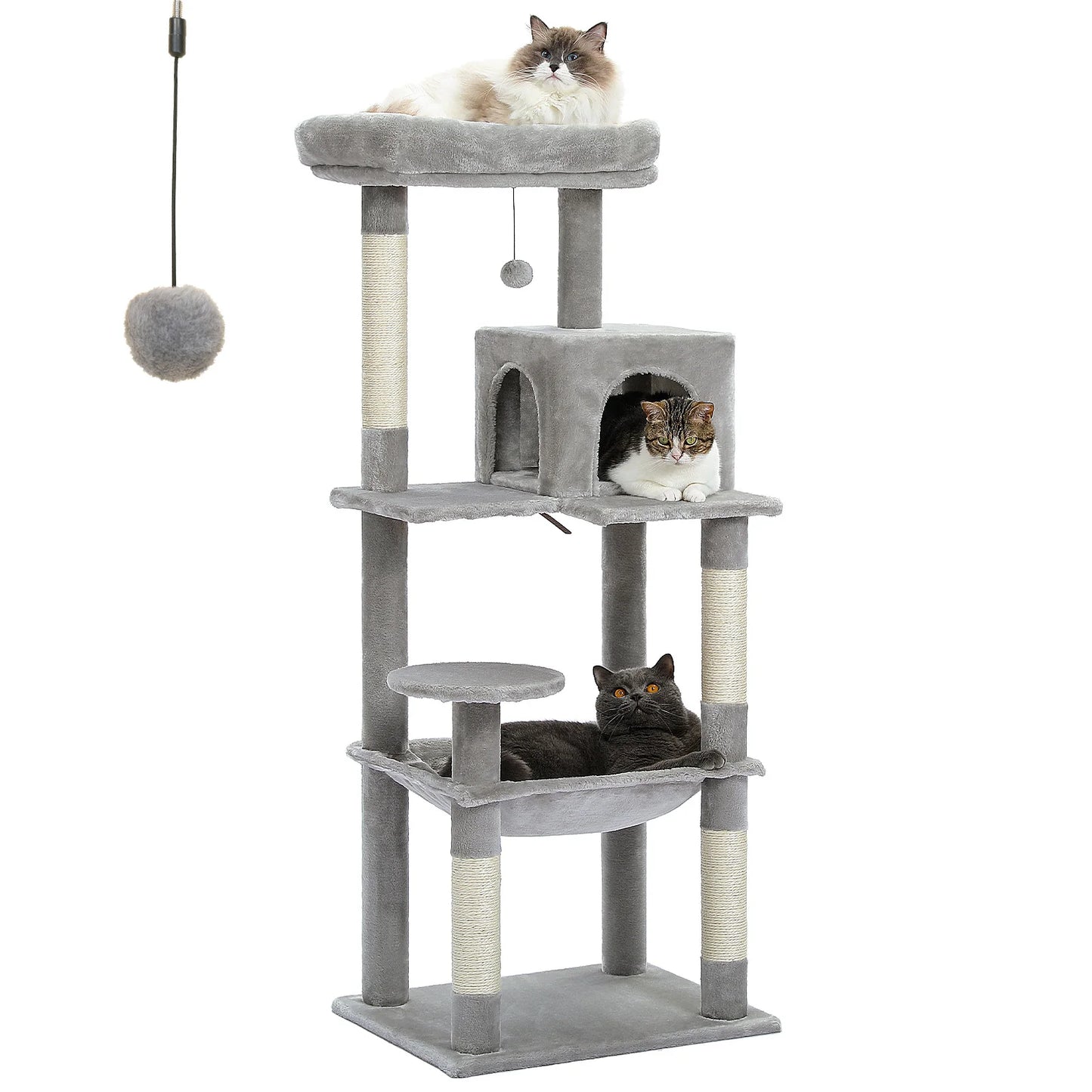 Ultimate 5-Level Cat Tree Tower for Large Cats - Cozy Hammock, Scratching Posts & Top Perch!