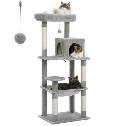 Ultimate 5-Level Cat Tree Tower for Large Cats - Cozy Hammock, Scratching Posts & Top Perch!