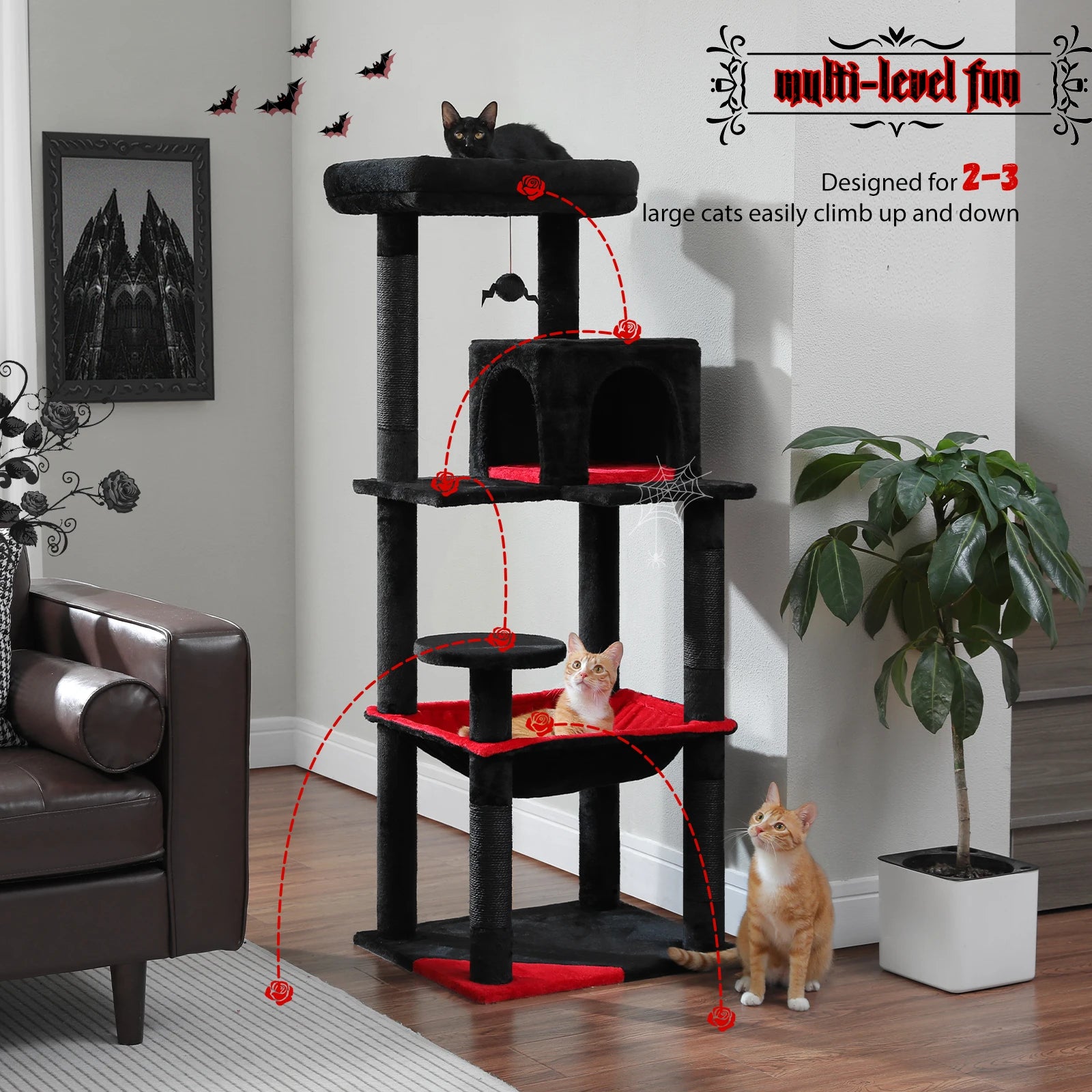 Ultimate 5-Level Cat Tree Tower for Large Cats - Cozy Hammock, Scratching Posts & Top Perch!