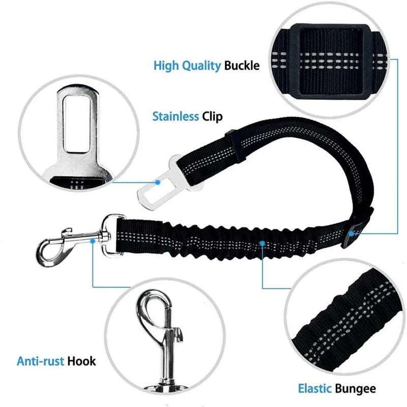 Adjustable Elastic Dog Car Seat Belt - Pet Safety Leash for Travel with Dogs and Cats