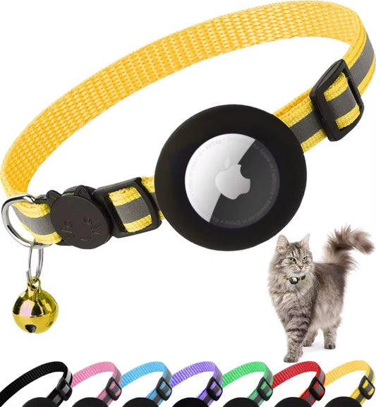 Reflective Airtag Cat Collar with Breakaway Safety, Includes Apple Air Tag Holder & Bell - Perfect for Kittens and Cats!