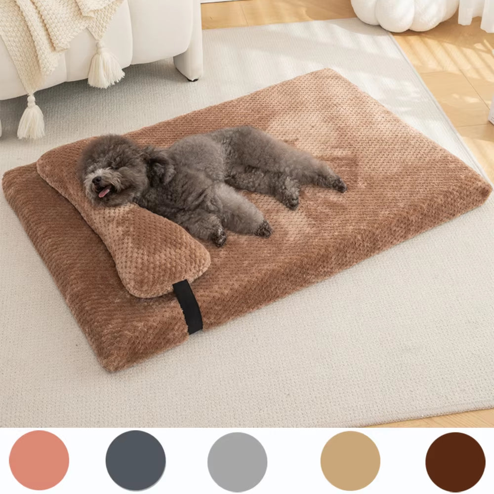 Warm Calming Dog Bed with Pillow Fluffy Plush Dog Mat for Dog with Removable Winter Cover for Large Medium Small Dogs and Cats