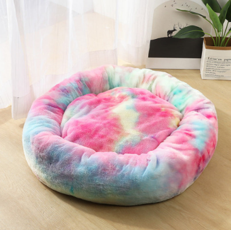 Cozy Round Plush Dog Bed for Small Dogs - Perfect Cat Litter Kennel & Puppy Nest Mat