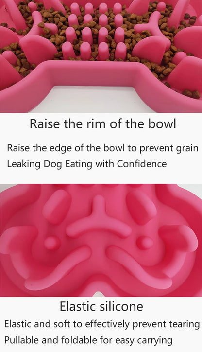 Pet Slow Food Bowl Silicone Bone Shaped Anti-Skid Dog Bowl Cats Feeding Bowls Leakproof Food Feeder Training Dog Slow Food  Pet