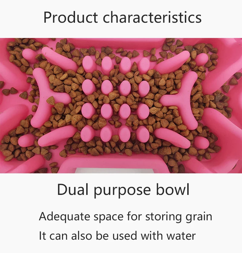 Pet Slow Food Bowl Silicone Bone Shaped Anti-Skid Dog Bowl Cats Feeding Bowls Leakproof Food Feeder Training Dog Slow Food  Pet