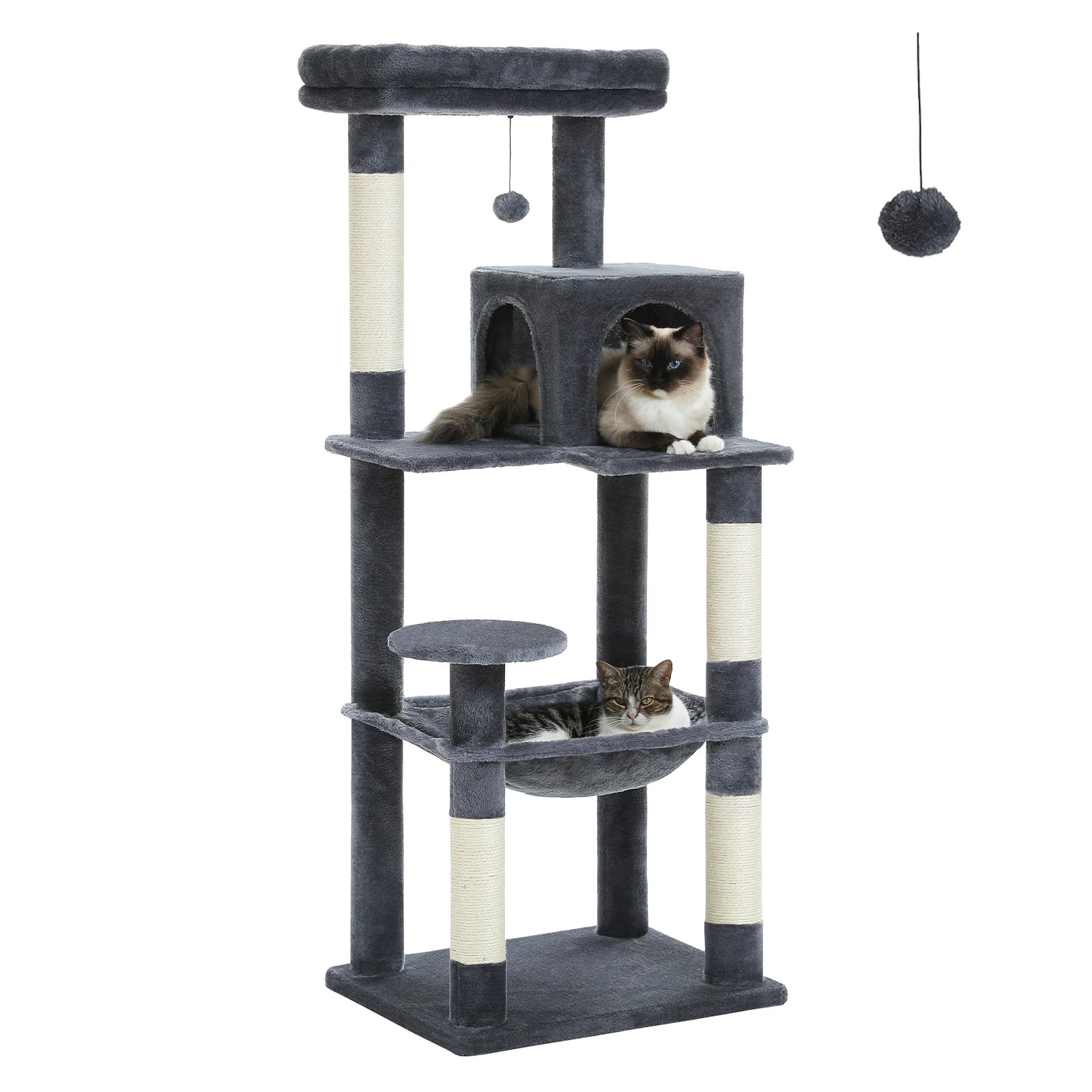Ultimate 5-Level Cat Tree Tower for Large Cats - Cozy Hammock, Scratching Posts & Top Perch!