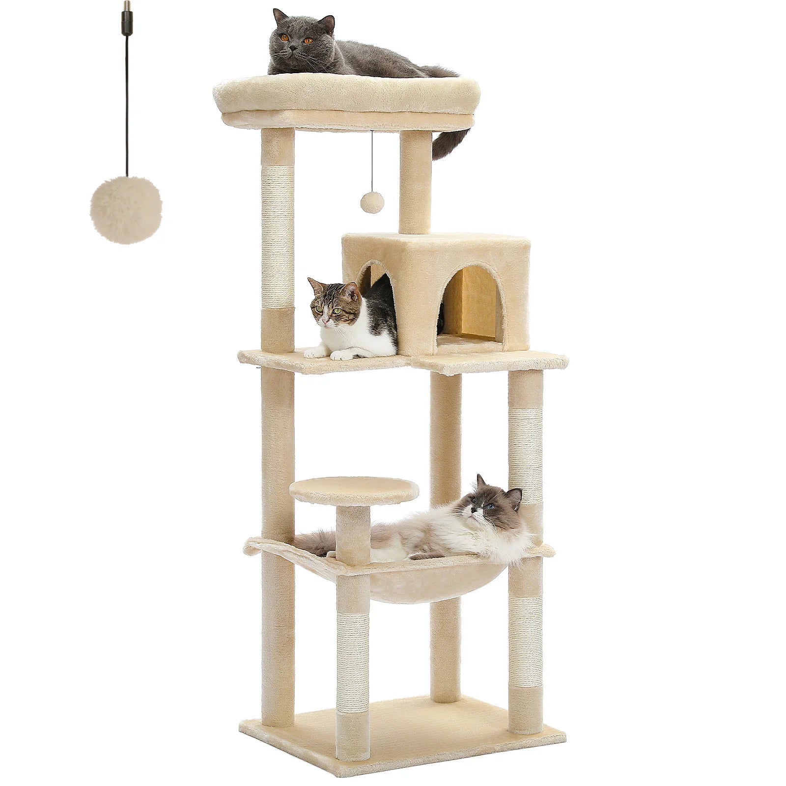 Ultimate 5-Level Cat Tree Tower for Large Cats - Cozy Hammock, Scratching Posts & Top Perch!
