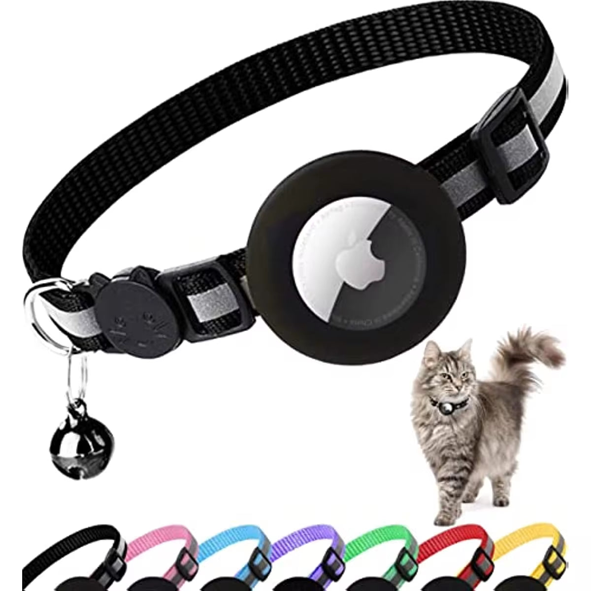 Reflective Airtag Cat Collar with Breakaway Safety, Includes Apple Air Tag Holder & Bell - Perfect for Kittens and Cats!