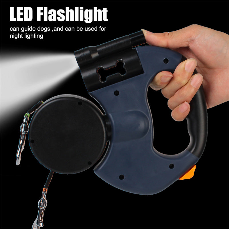 Ultimate Retractable Dog Leash for Small Dogs - Reflective Dual Lead with 360° Swivel & Built-in Lights for Safe Night Walks