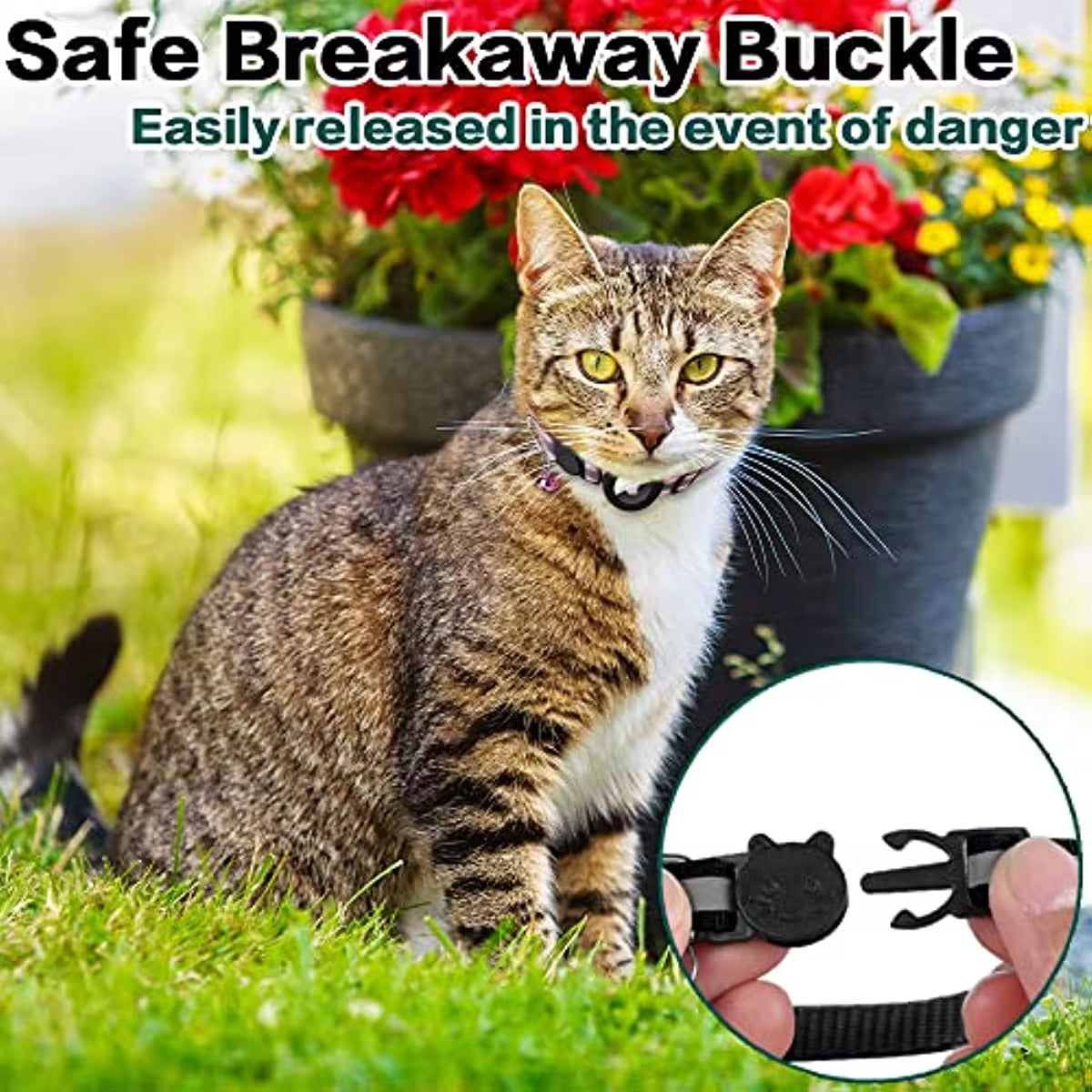 Reflective Airtag Cat Collar with Breakaway Safety, Includes Apple Air Tag Holder & Bell - Perfect for Kittens and Cats!