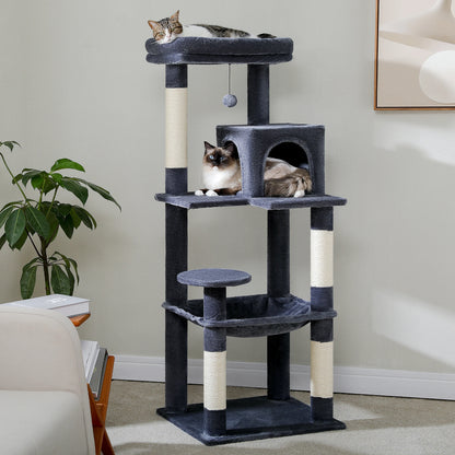 Ultimate 5-Level Cat Tree Tower for Large Cats - Cozy Hammock, Scratching Posts & Top Perch!