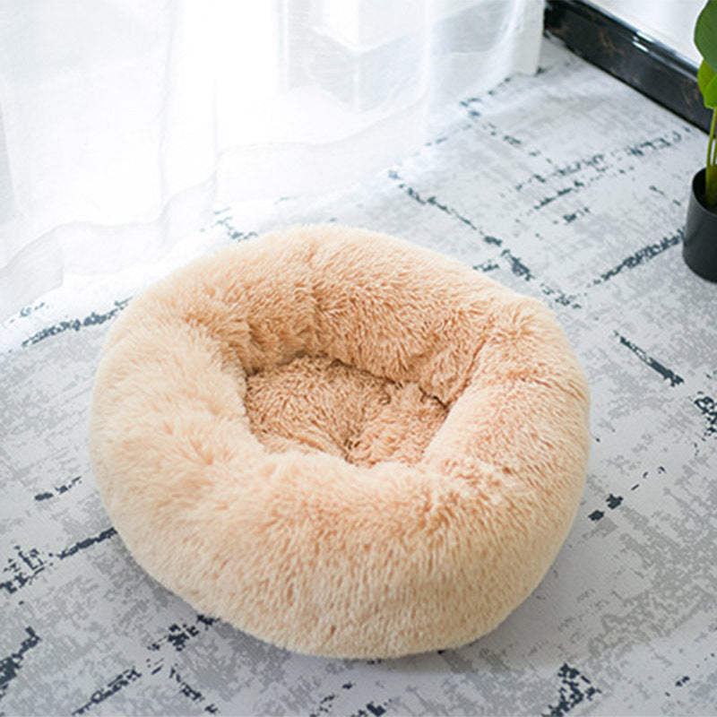 Cozy Round Plush Dog Bed for Small Dogs - Perfect Cat Litter Kennel & Puppy Nest Mat